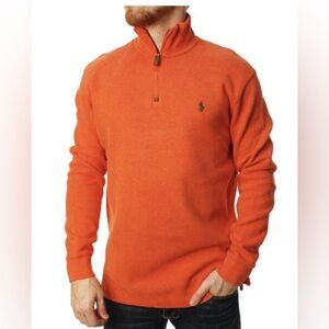 Ralph Lauren Men's Bright Orange Zip-Up Sweater